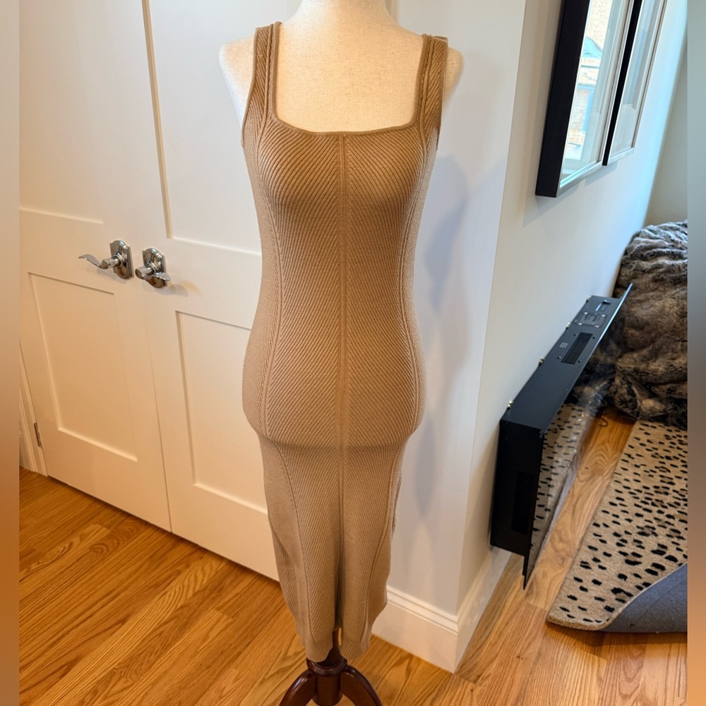 Chevron Knit Tank Dress in Camel Tan